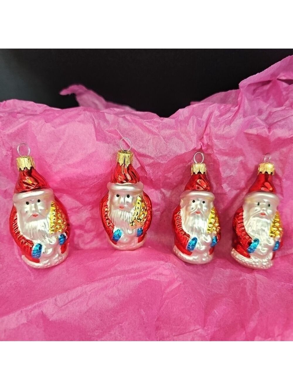 Vintage Glass Santa Ornaments 1990s Kurt Adler 2.5" 4 Pcs Made In Colombia